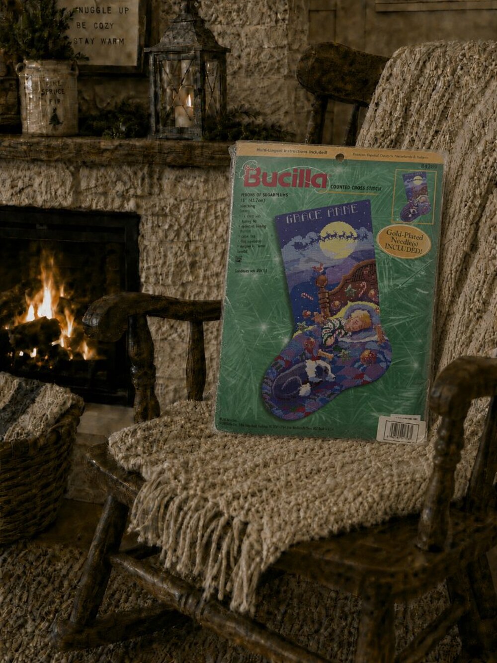 Vintage (2000) Bucilla Visions of Sugarplums Cross Stitch Stocking Kit 84289